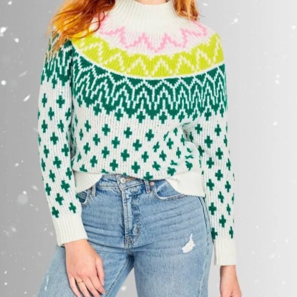 Old Navy Women’s Mock-Neck Fair Isle Pullover - Picture 1 of 2
